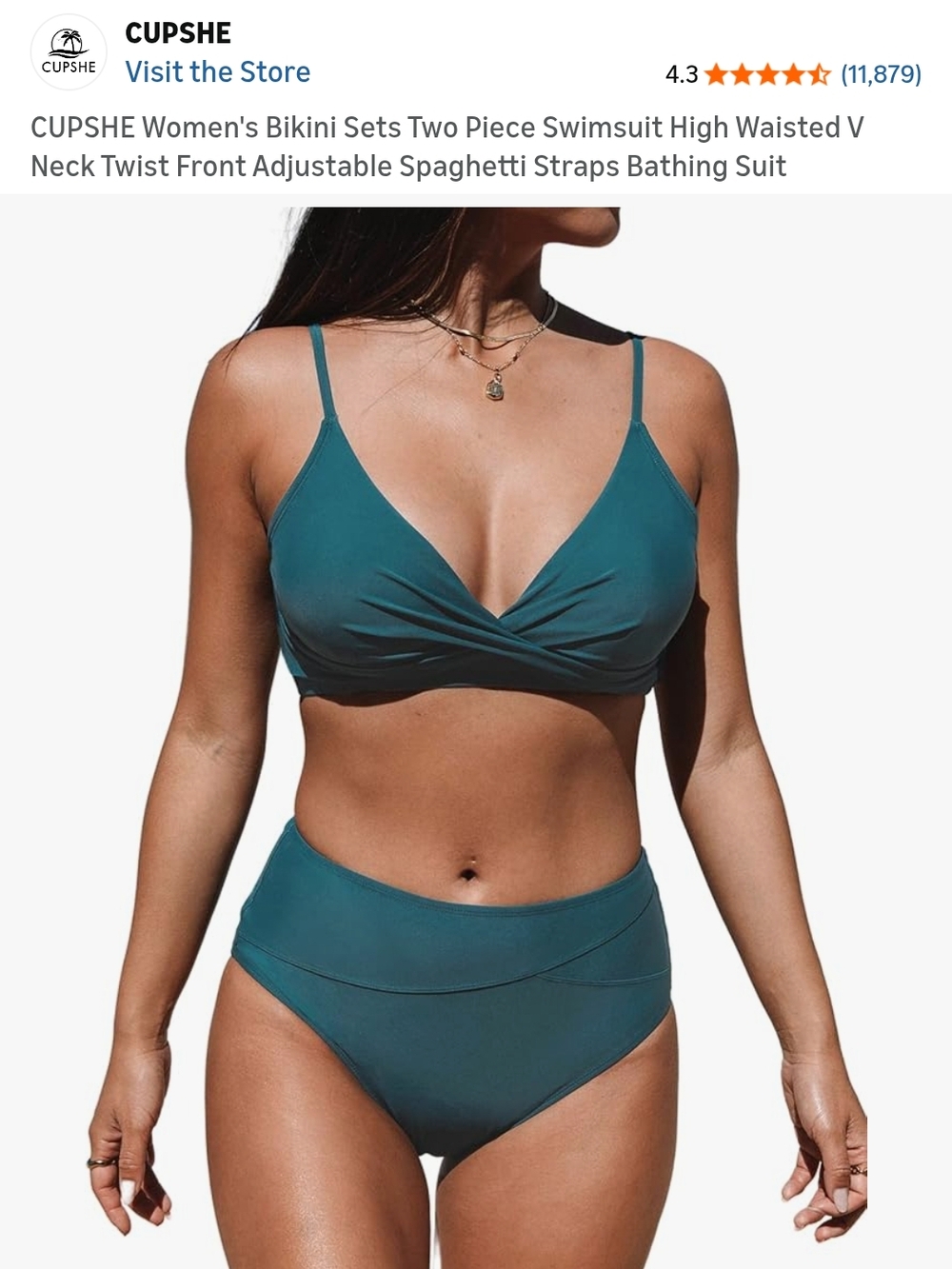 CUPSHE Teal Twist V-Neck High-Waist Bikini